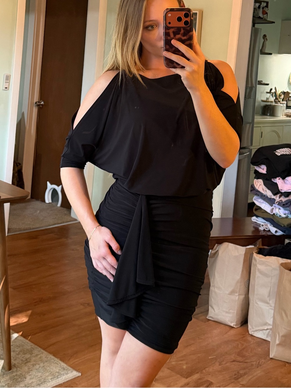 Caché Black Cold-Shoulder Bodycon Dress vintage 2000s